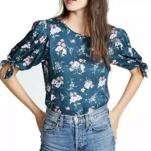 Rebecca Taylor Silk Emilia Tie Top Teal Floral 4